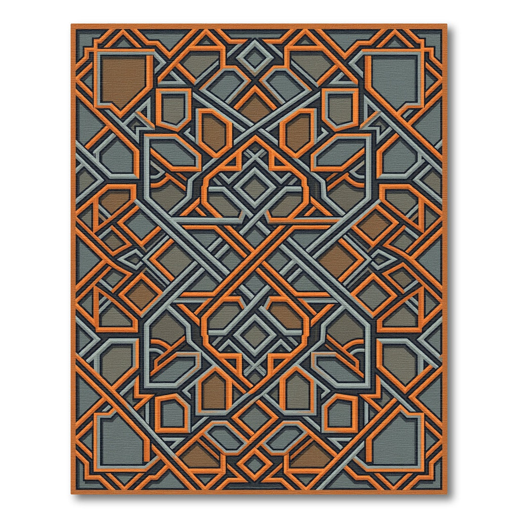 Geometric Amber and Slate Interlocking Weave Rug
