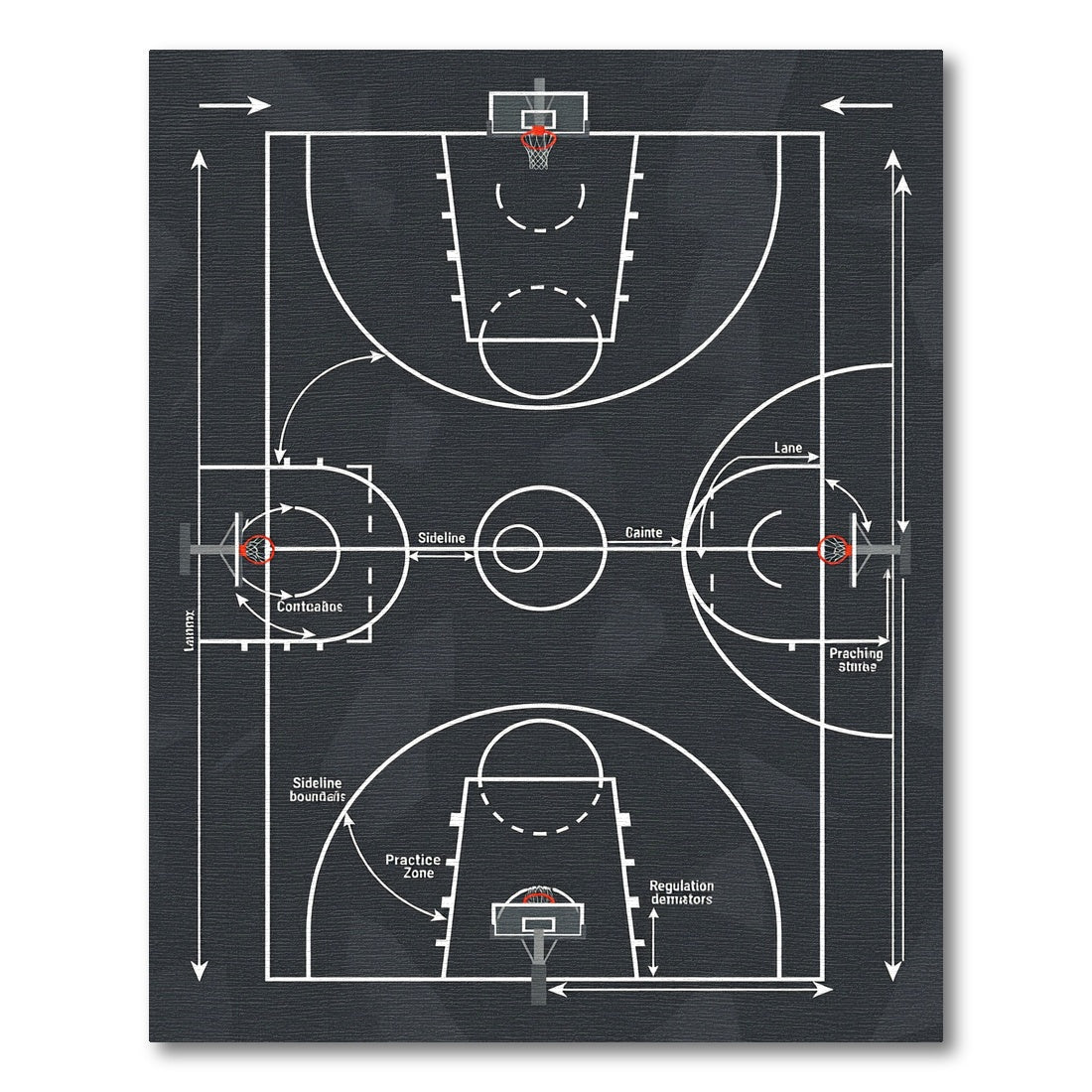 Minimalist Graphite Basketball Court Line Art Rug