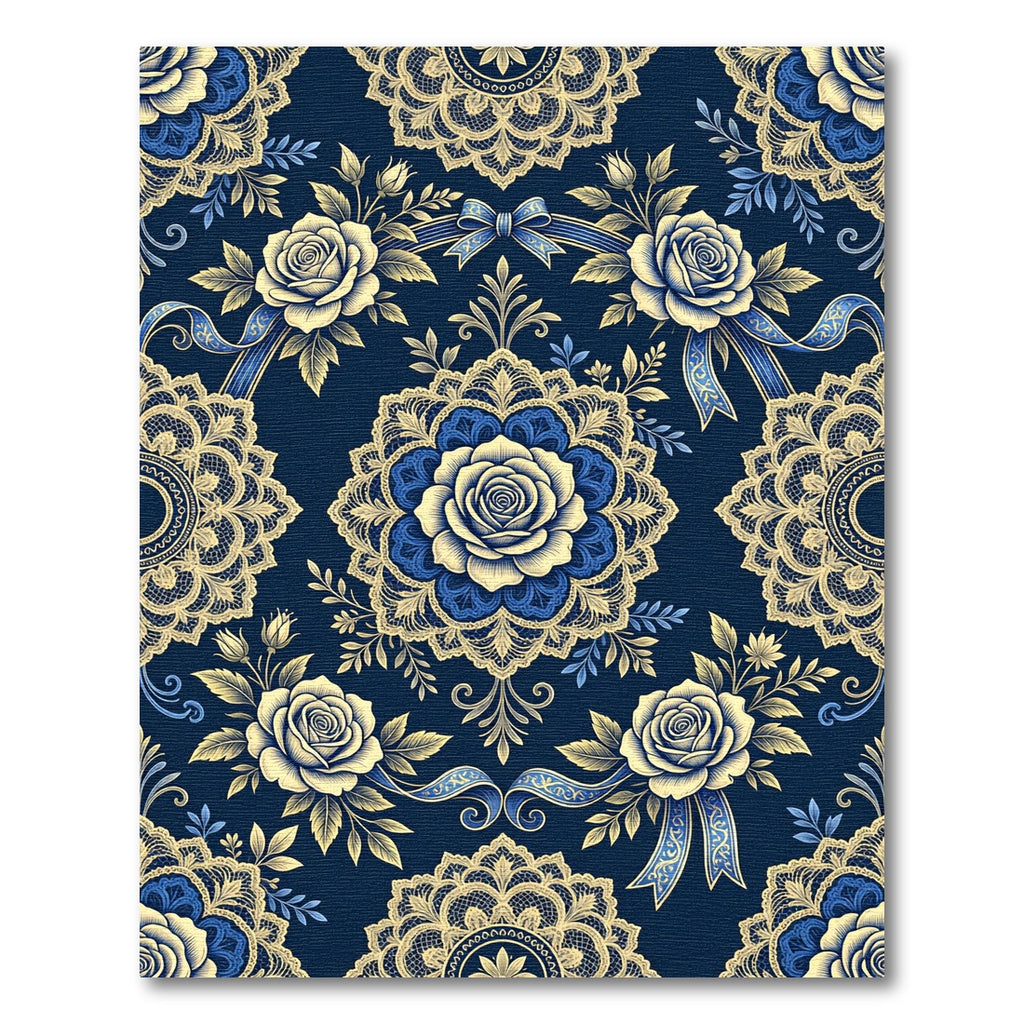 Elegant Royal Blue Cream Rose Medallion Rug
