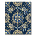 Elegant Royal Blue Cream Rose Medallion Rug