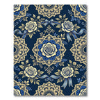 Elegant Royal Blue Cream Rose Medallion Rug