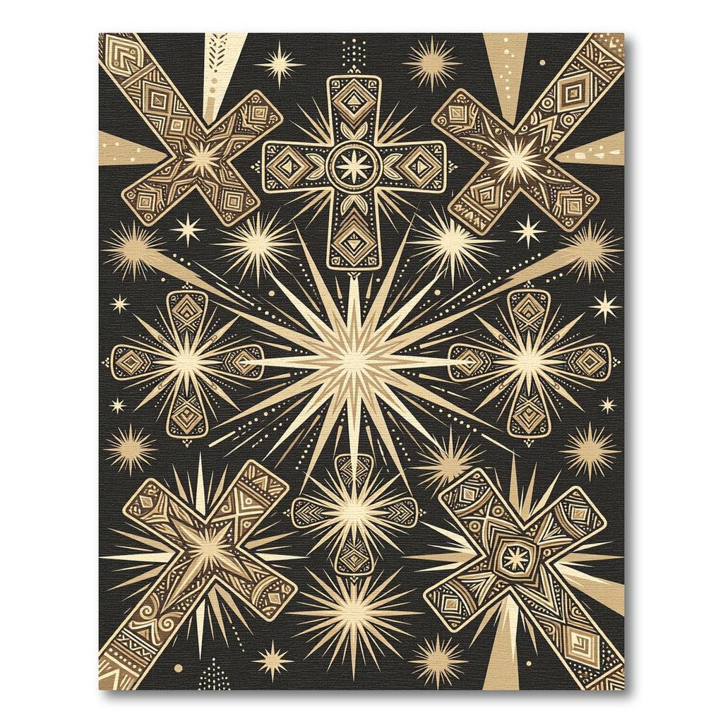 Golden Cross Starburst Mandala Rug