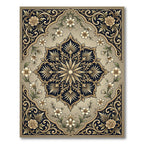 Ornate Golden Floral Emblem Rug