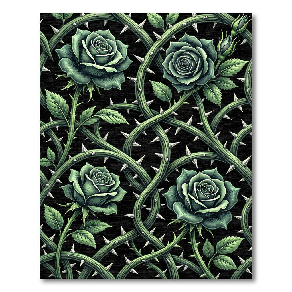 Emerald Rose Vine Gothic Thorny Garden Rug