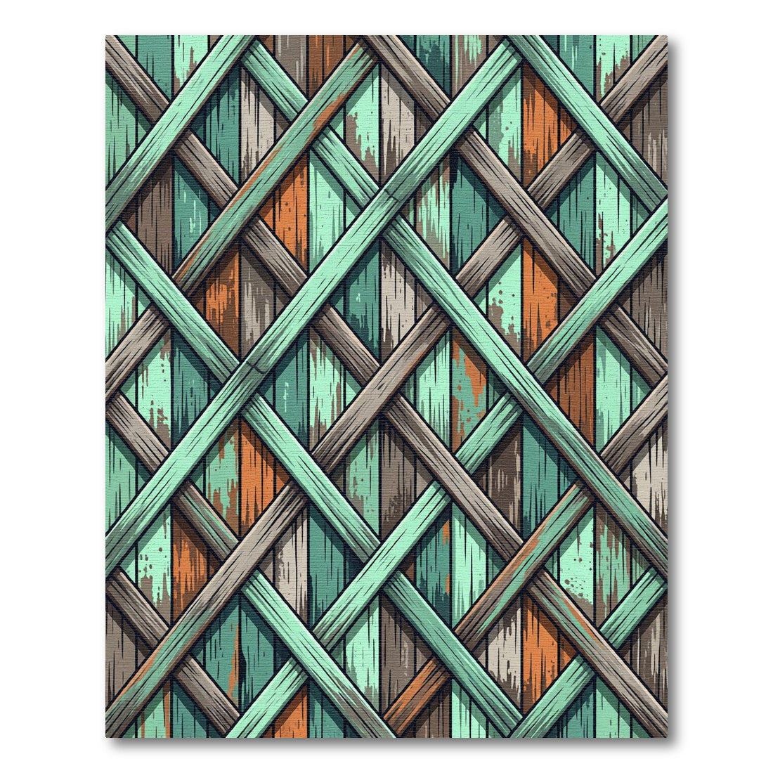 Distressed Teal and Orange Lattice Weave Rug