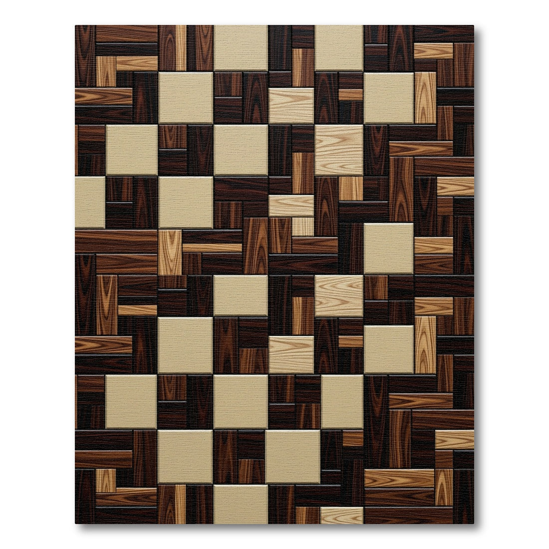 Rich Wood Grain Checkerboard Composition Rug