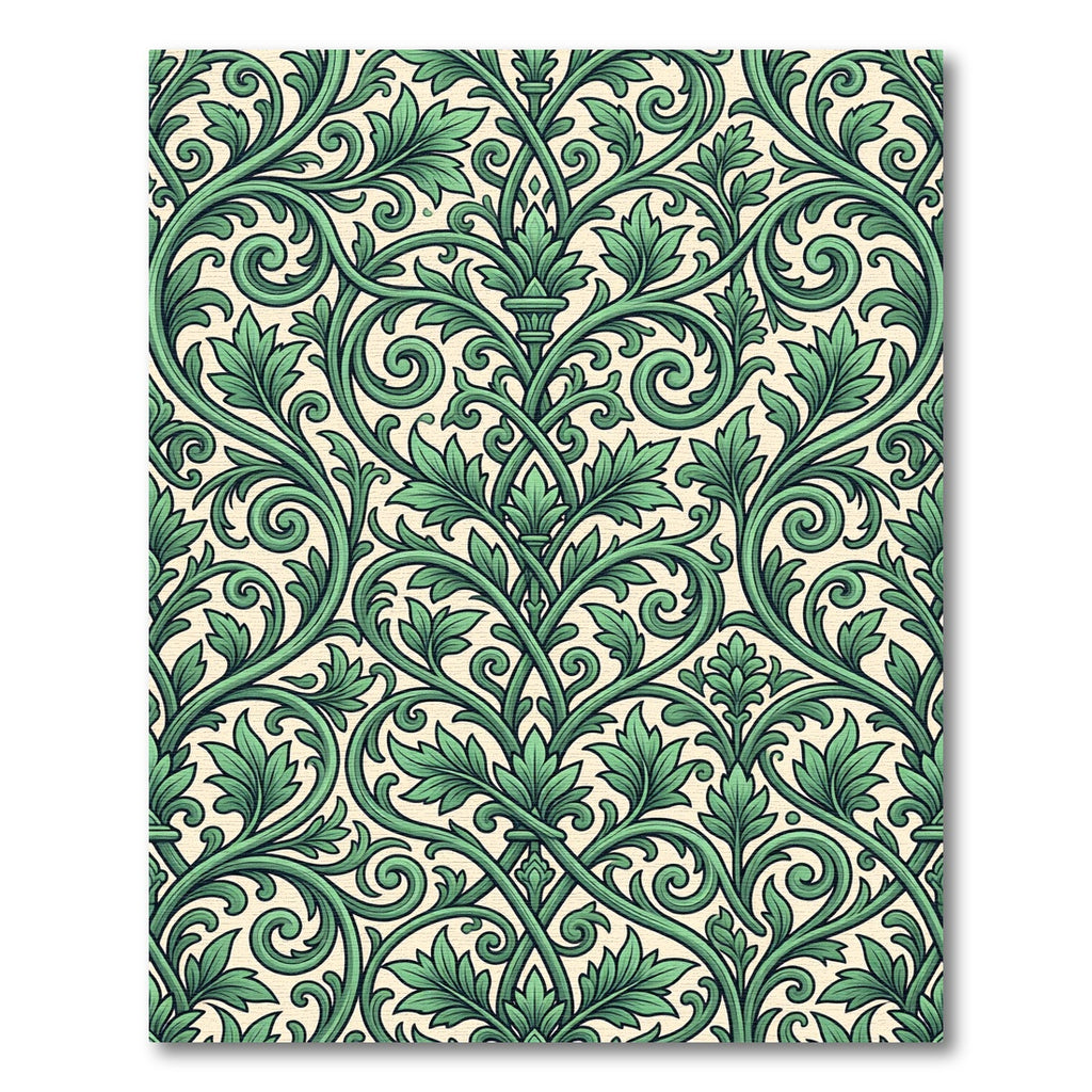 Emerald Foliage Scrollwork Damask Rug