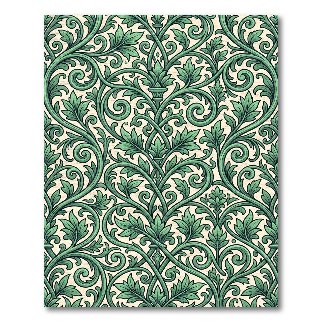Emerald Foliage Scrollwork Damask Rug