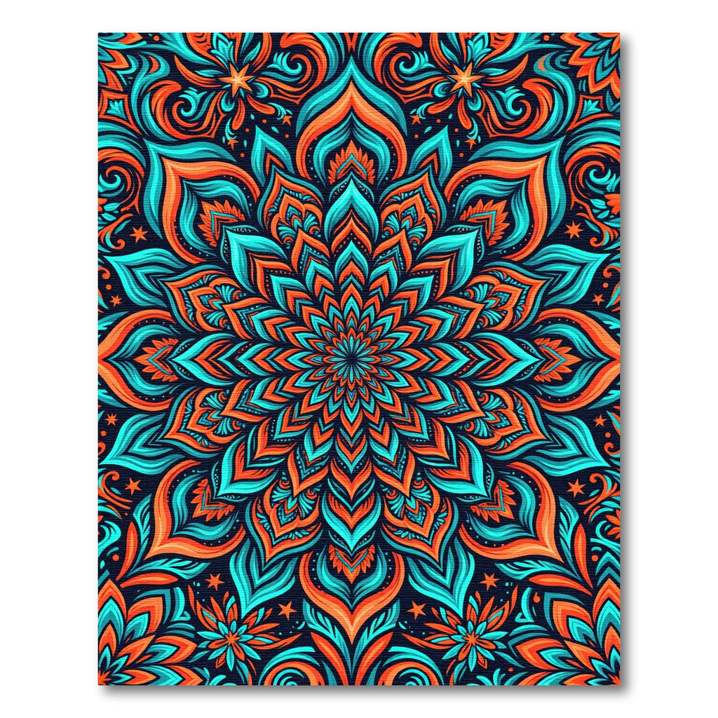 Vibrant Teal Orange Mandala Bloom Rug