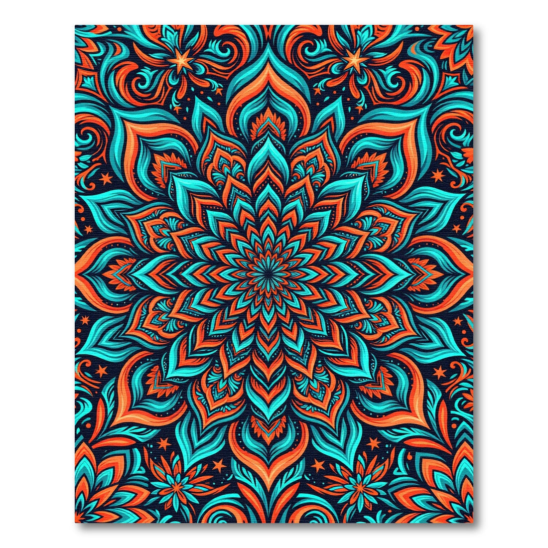 Vibrant Teal Orange Mandala Bloom Rug