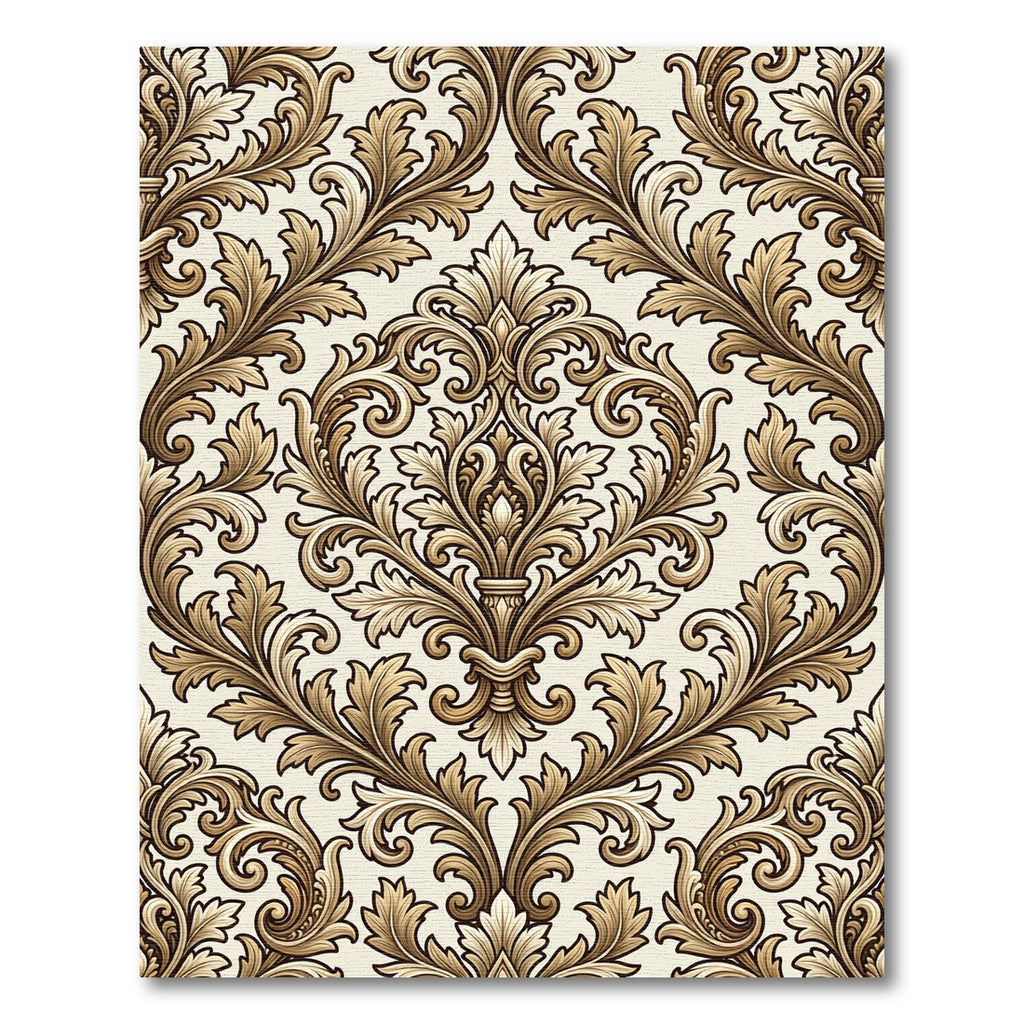 Elegant Gold Damask Acanthus Scroll Rug