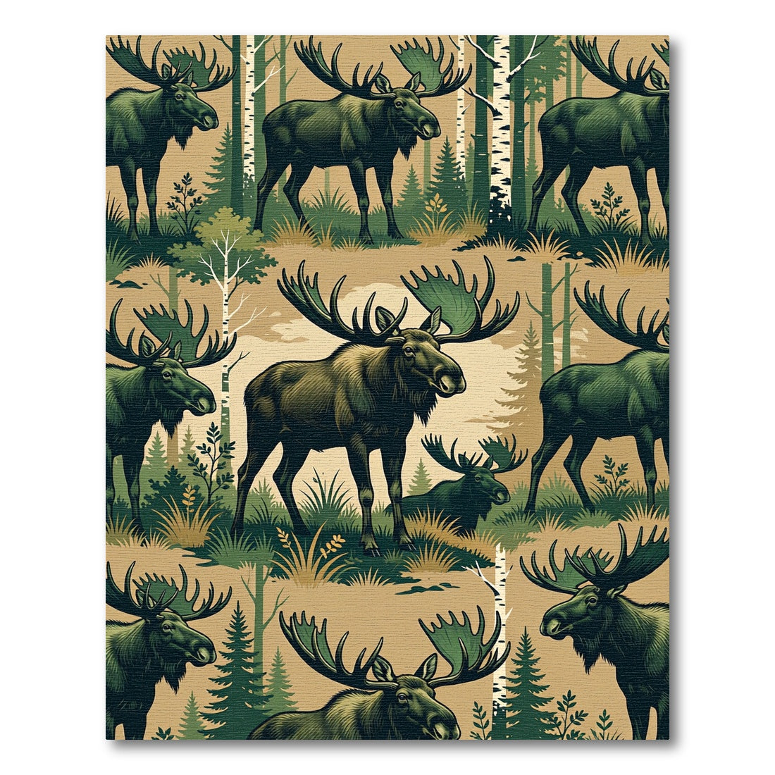Earthy Beige Forest Moose Wildlife Rug