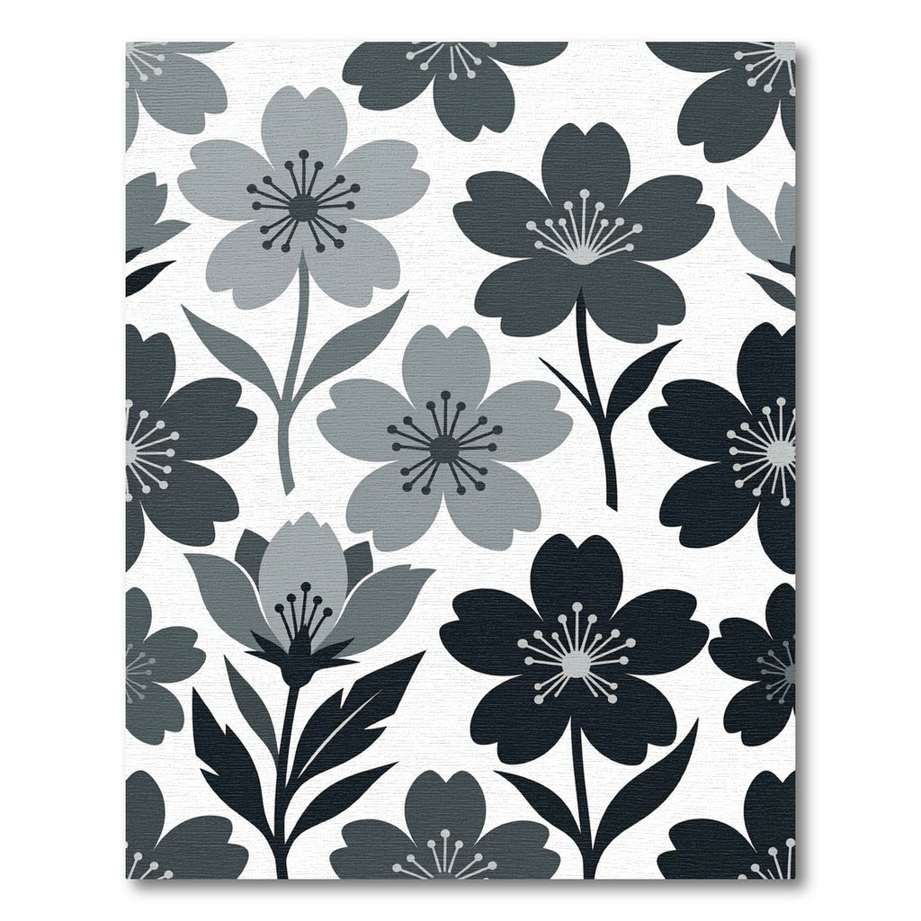 Minimalist Monochrome Floral Blossom Area Rug