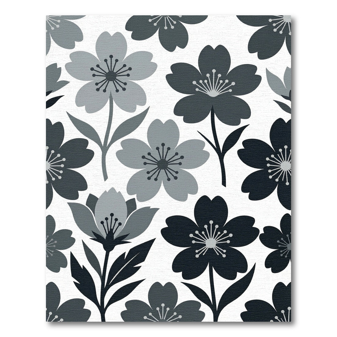 Minimalist Monochrome Floral Blossom Area Rug