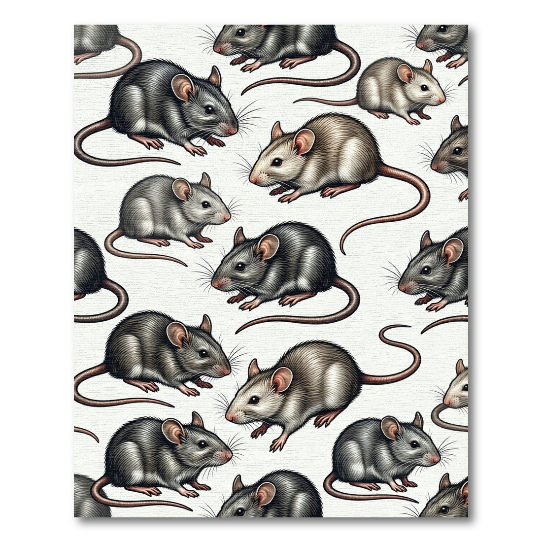 Whimsical Gray Mouse Field Illustration Rug