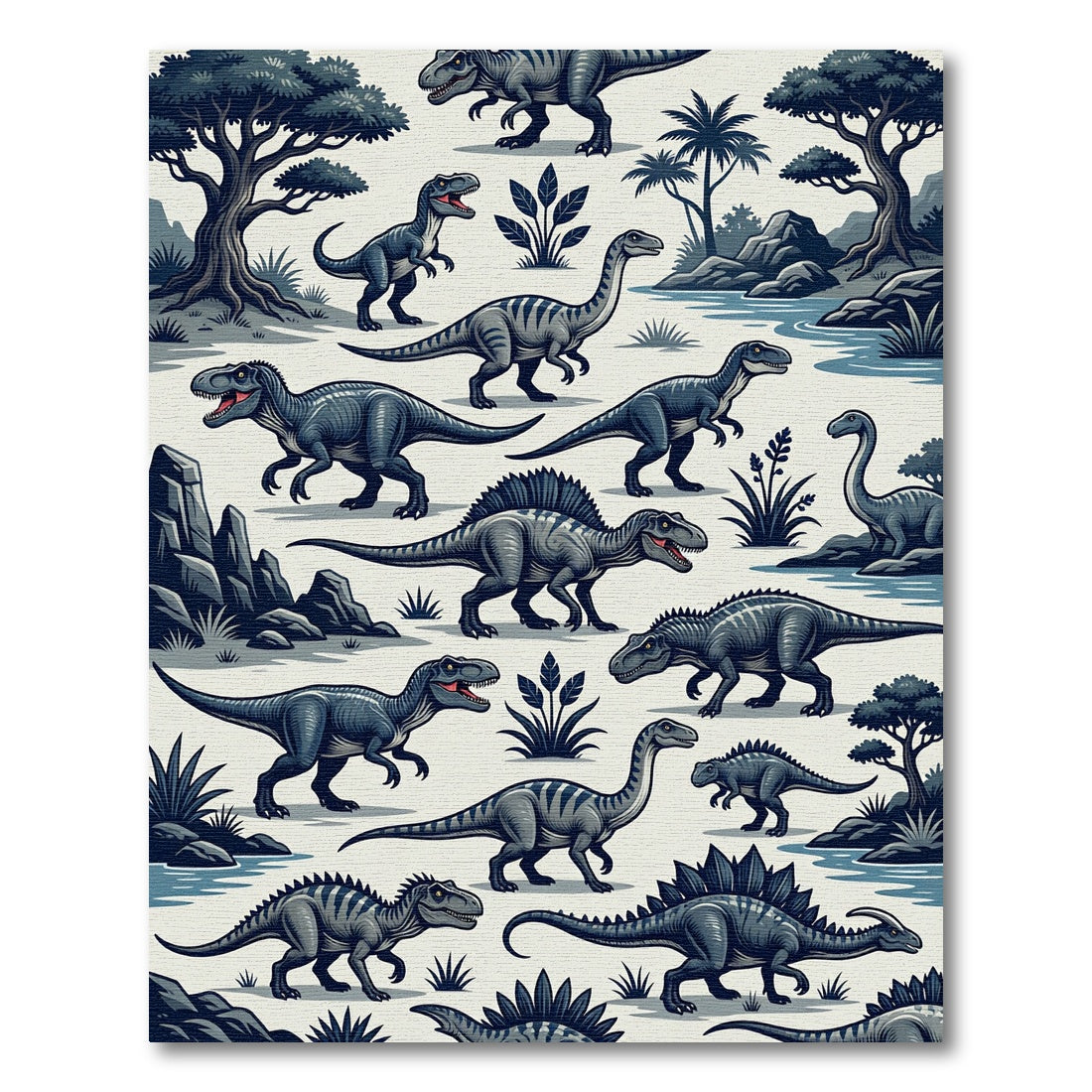 Jungle Dinosaur Landscape Slate Grey Rug