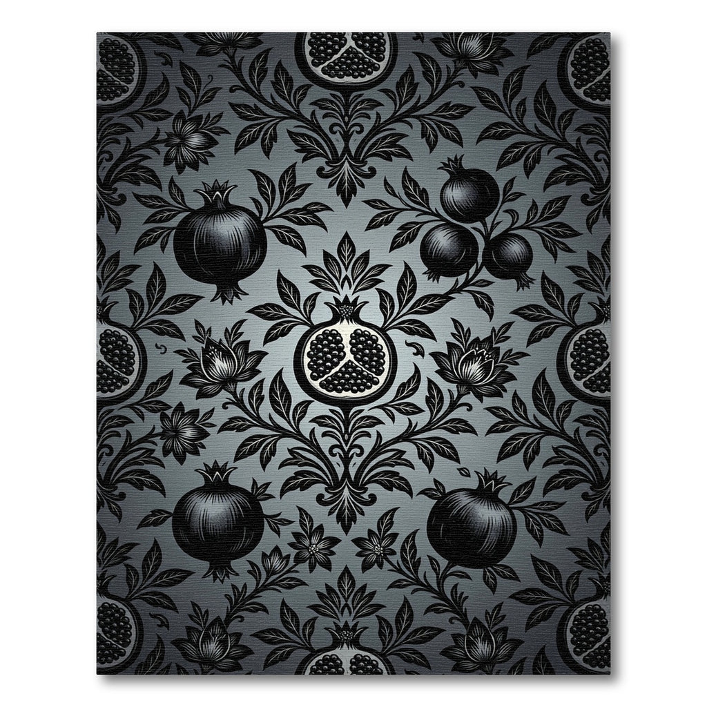 Dark Gray Pomegranate Floral Scroll Rug