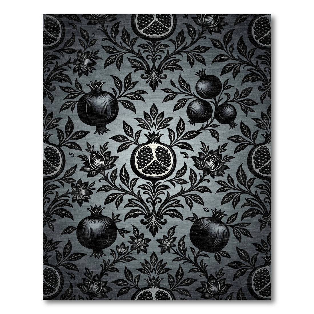 Dark Gray Pomegranate Floral Scroll Rug
