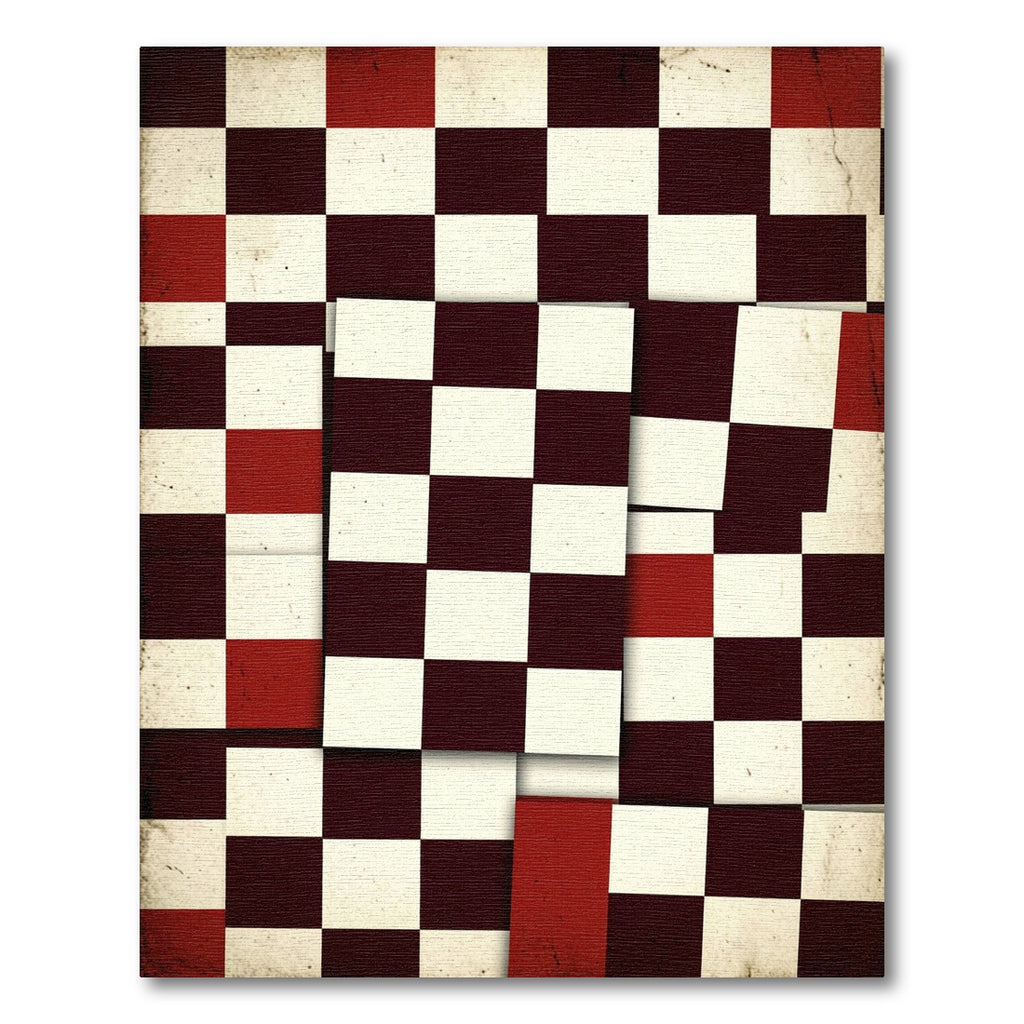 Modern Distressed Red Black Checkered Rug