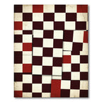 Modern Distressed Red Black Checkered Rug