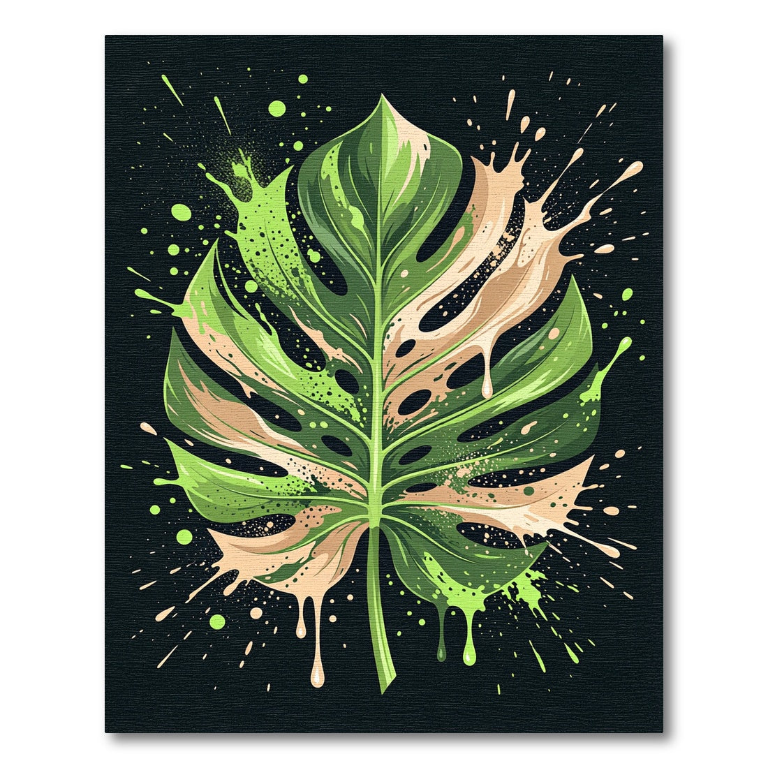 Monstera Leaf Splatter Paint Rug