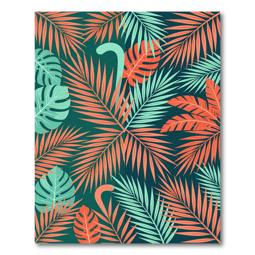 Lush Coral and Mint Tropical Foliage Rug