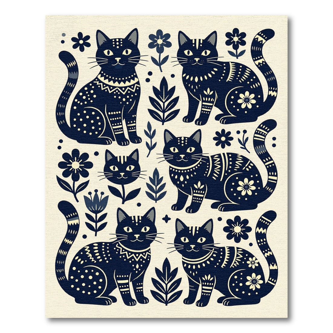 Folklore Navy Cat and Flora Illustration Rug