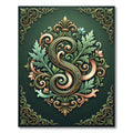 Ornate Sage Floral Scroll Monogram Rug