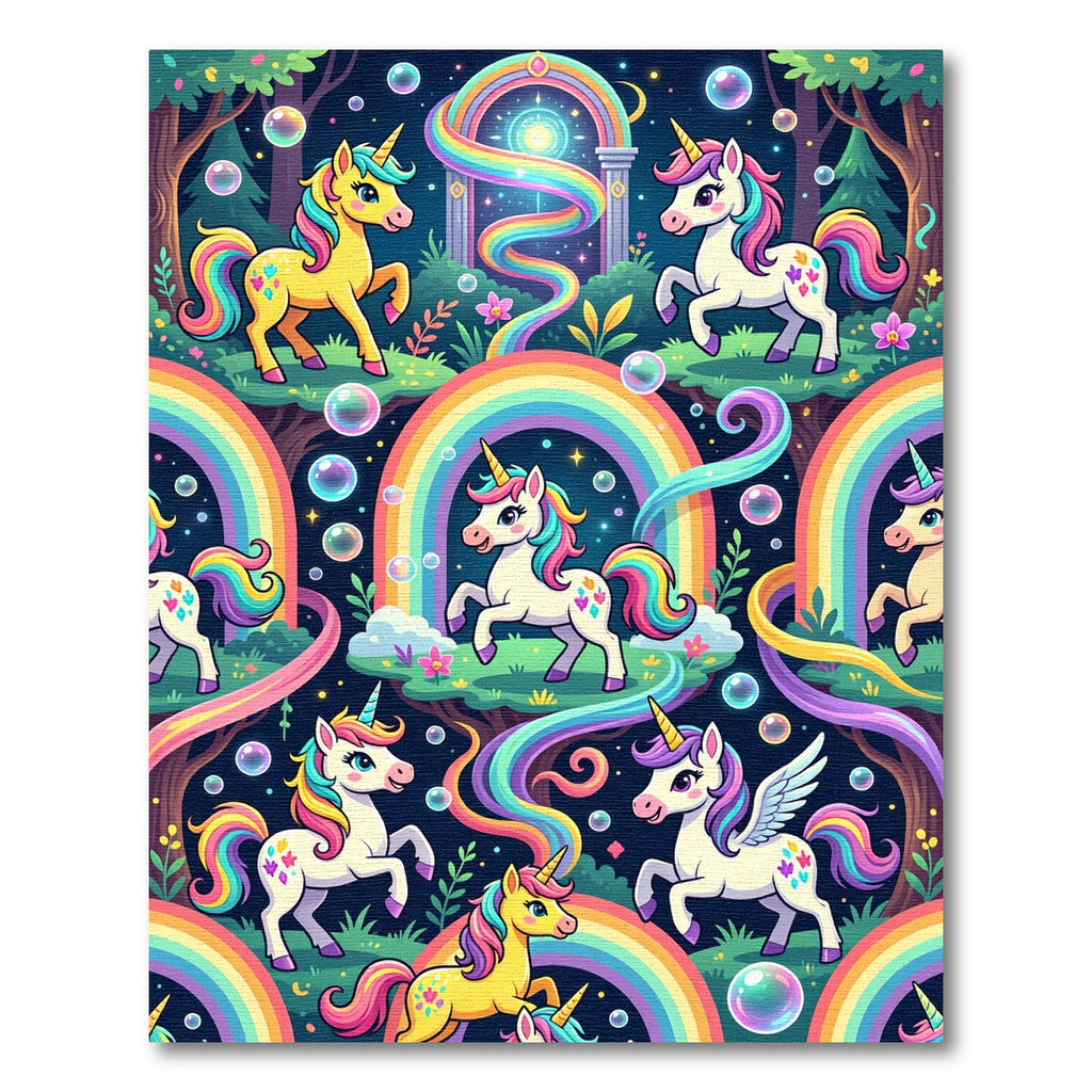 Whimsical Rainbow Unicorn Enchanted Forest Rug