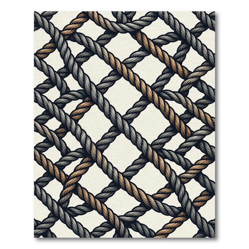 Nautical Gray and Gold Rope Lattice Rug