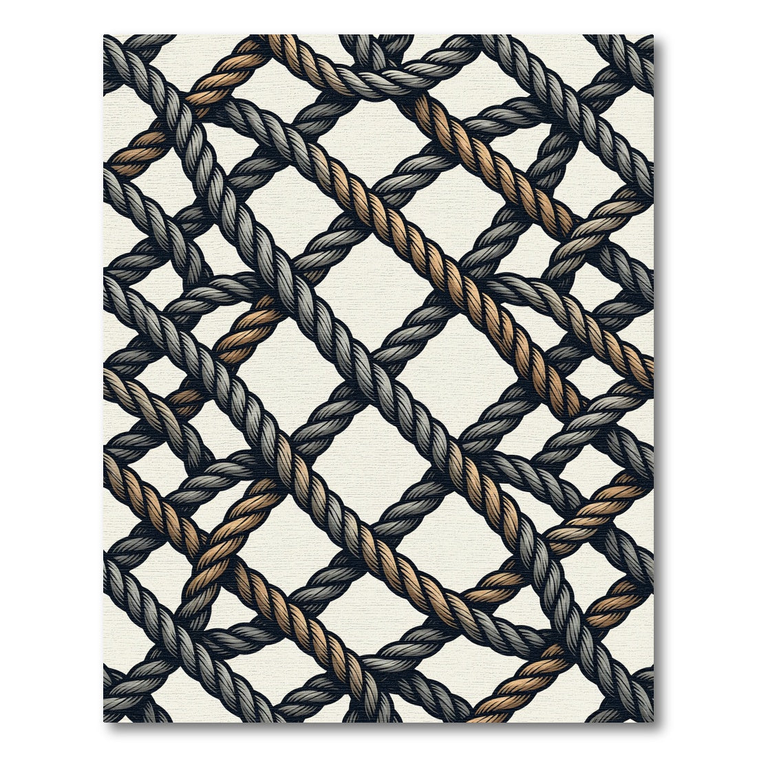 Nautical Gray and Gold Rope Lattice Rug