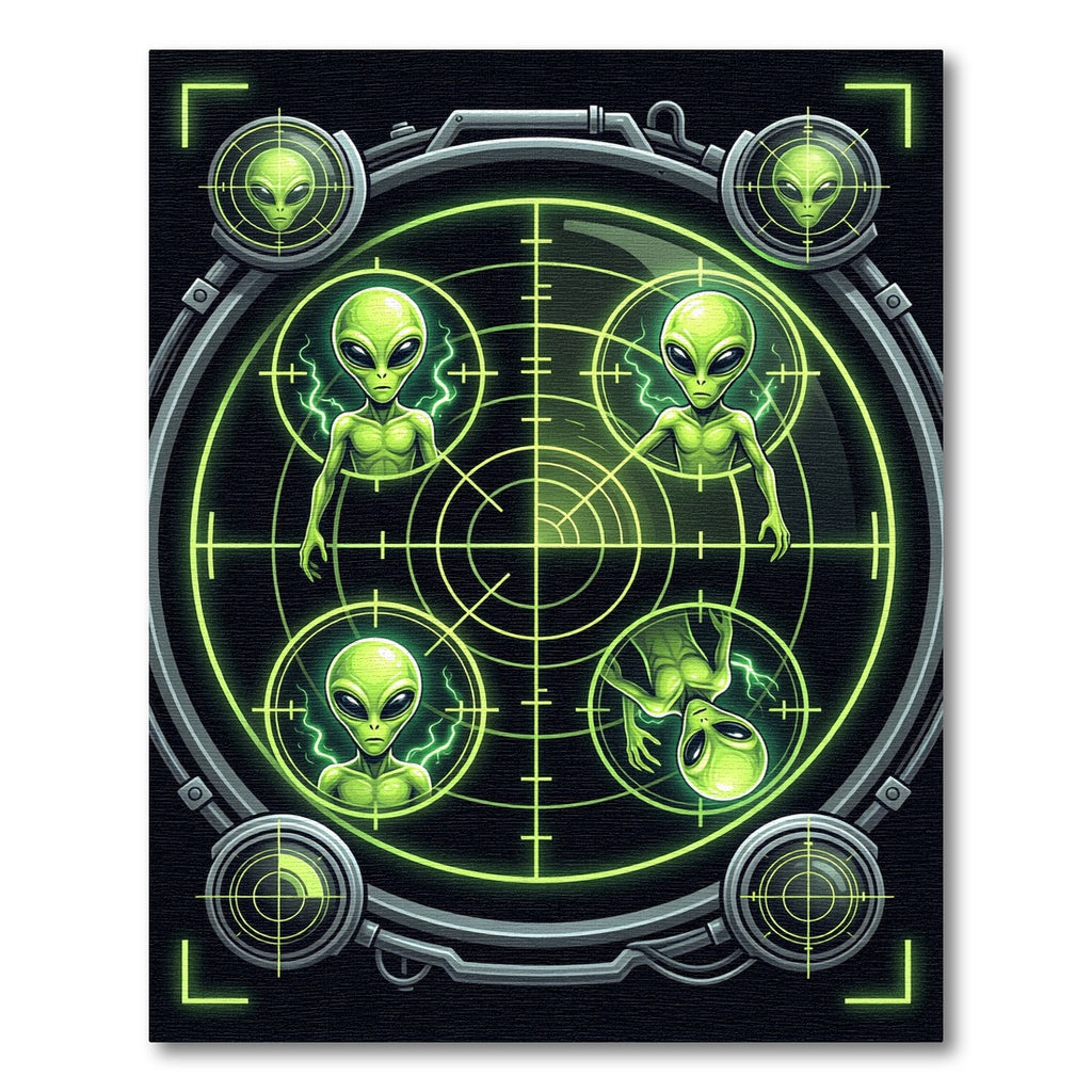 Neon Alien Radar Targeted Circle Grid Rug