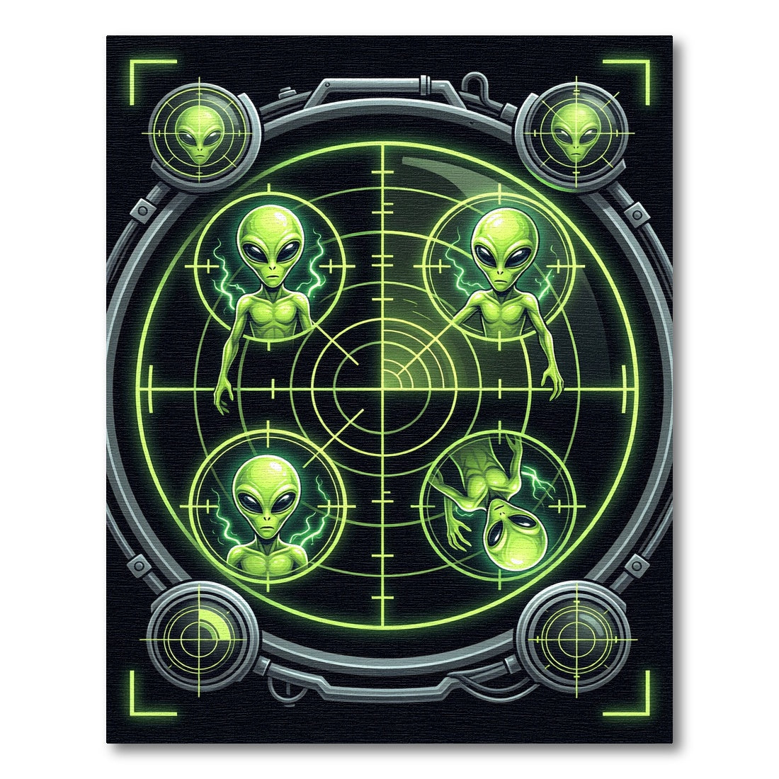 Neon Alien Radar Targeted Circle Grid Rug