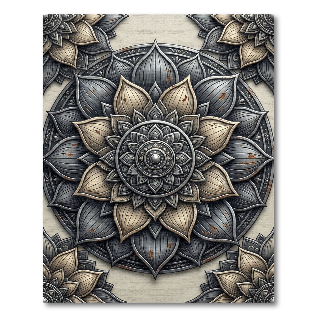 Metallic Silver Gold Floral Mandala Rug