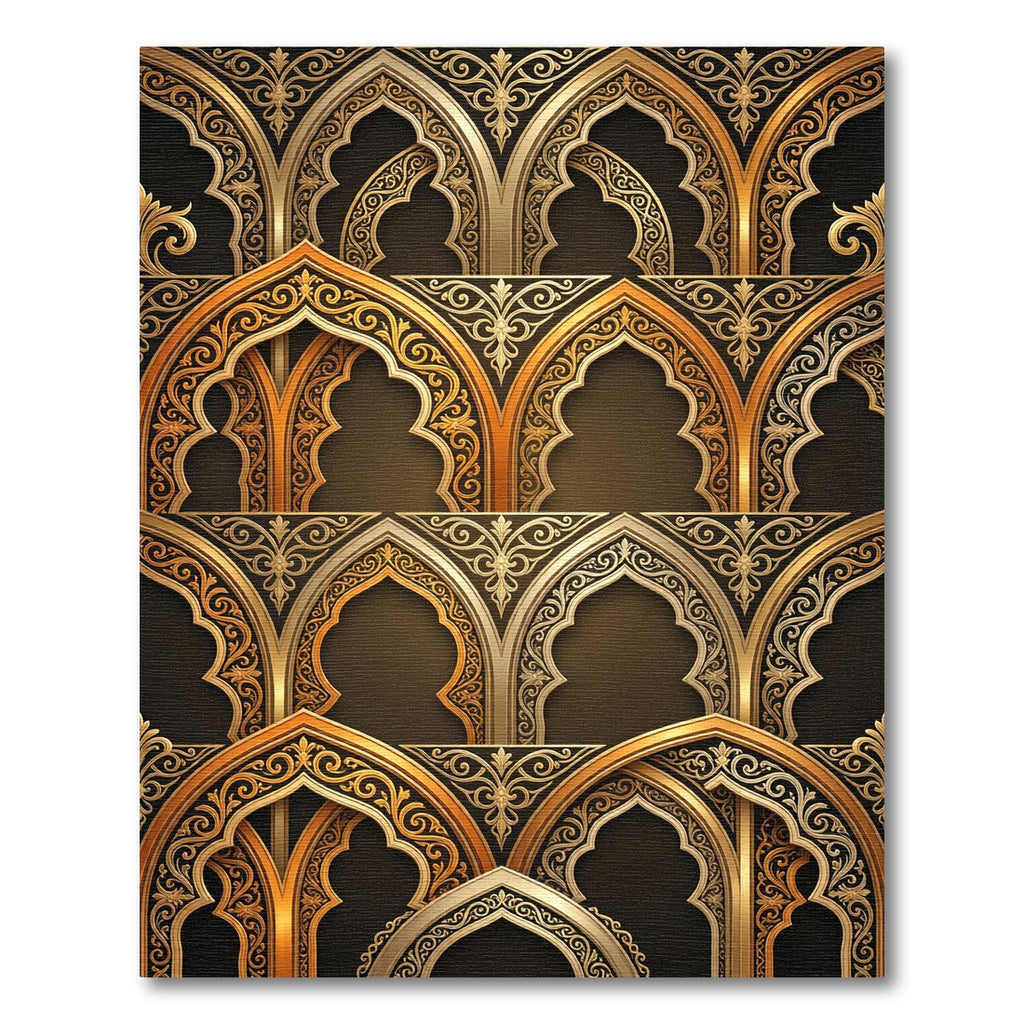Ornate Arch Gold Metallic Scrollwork Rug