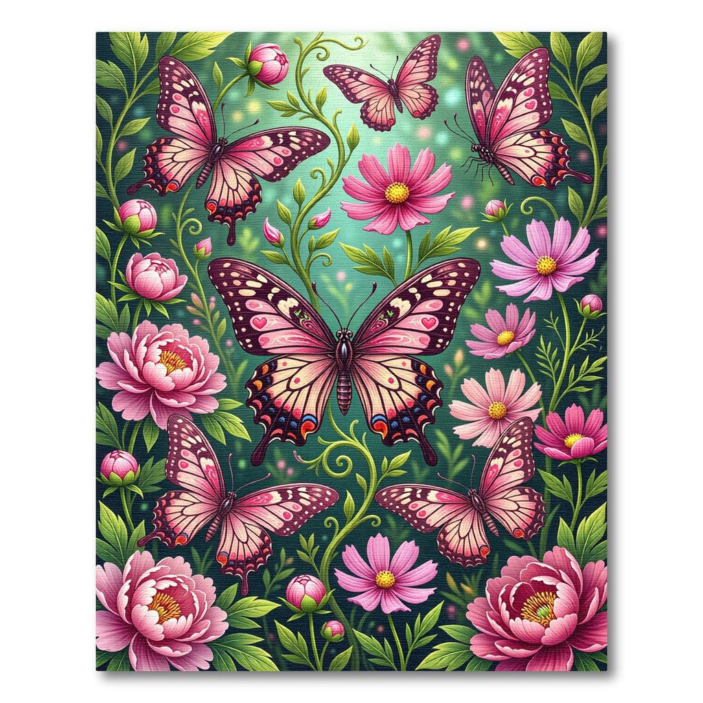 Pink Butterfly Garden Floral Collage Rug