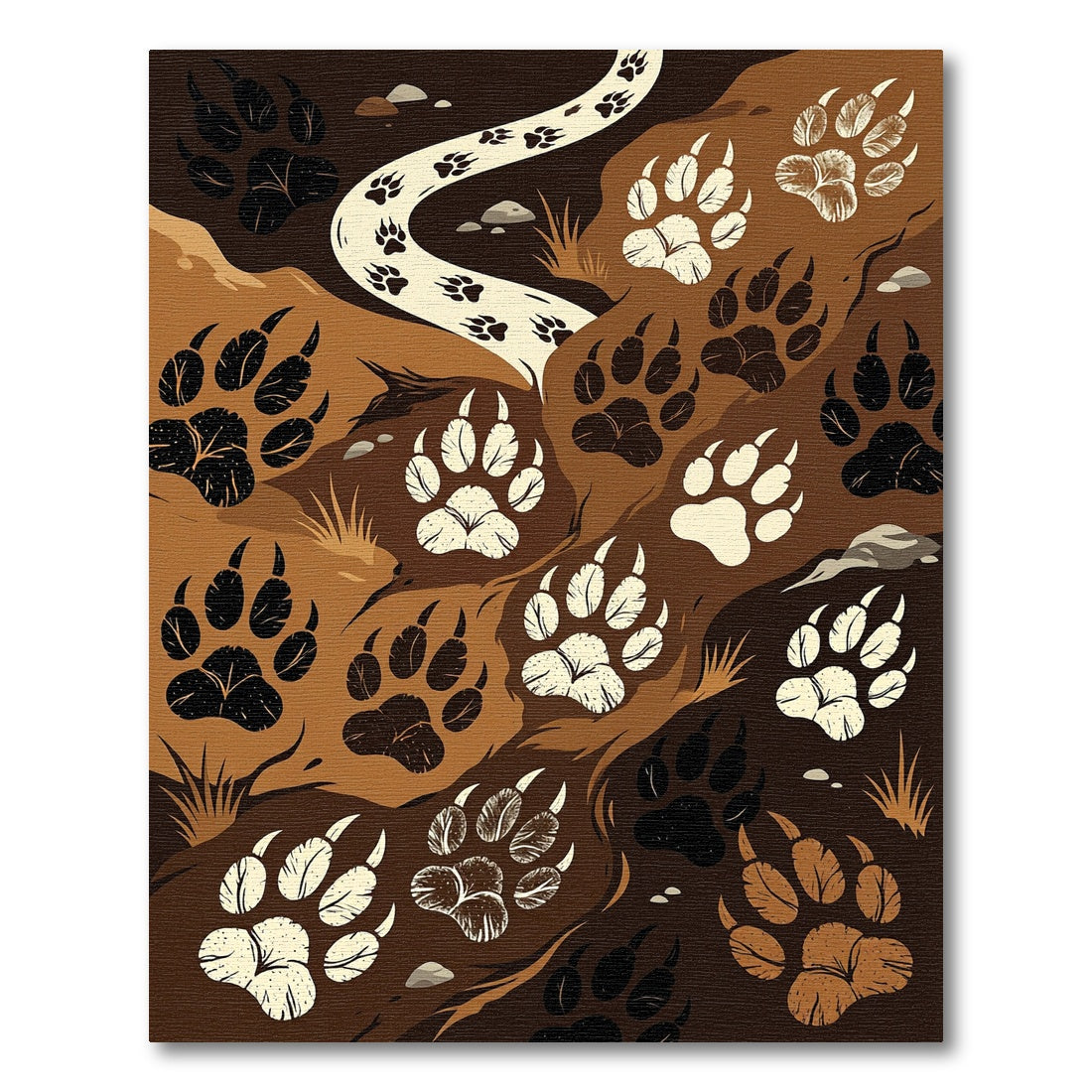 Earthy Tonal Bear Paw Tracks Rug