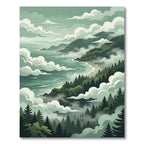 Foggy Coastal Forest Landscape Scene Rug