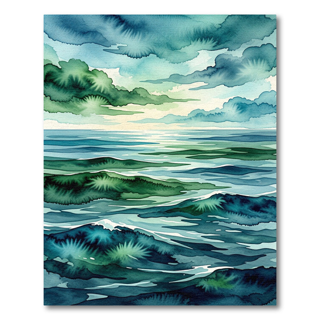 Abstract Teal Ocean Wave Watercolor Rug