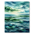 Abstract Teal Ocean Wave Watercolor Rug