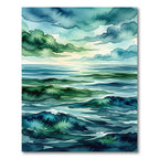 Abstract Teal Ocean Wave Watercolor Rug