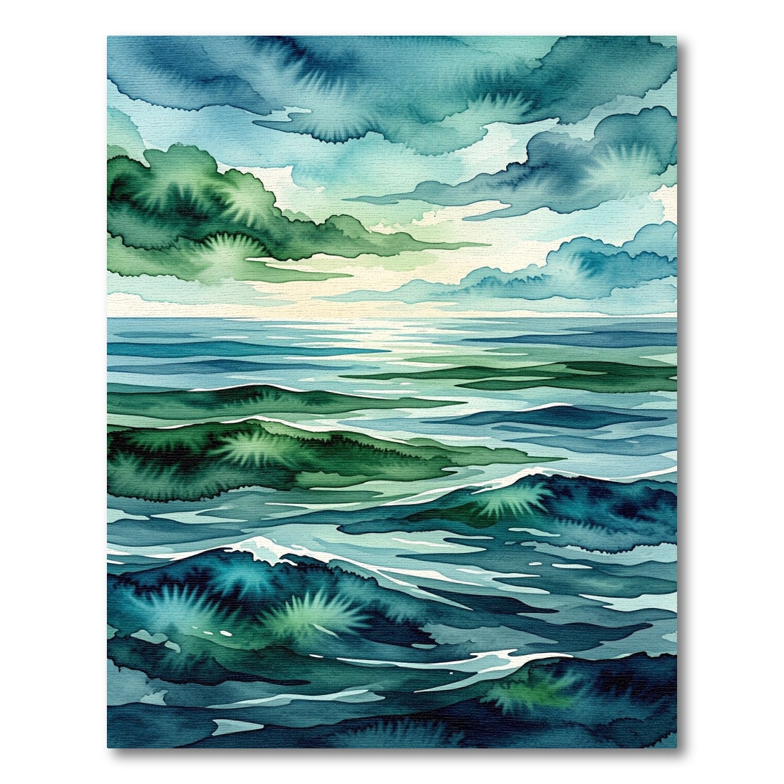 Abstract Teal Ocean Wave Watercolor Rug