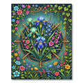 Floral Iris Botanical Teal Gold Frame Rug