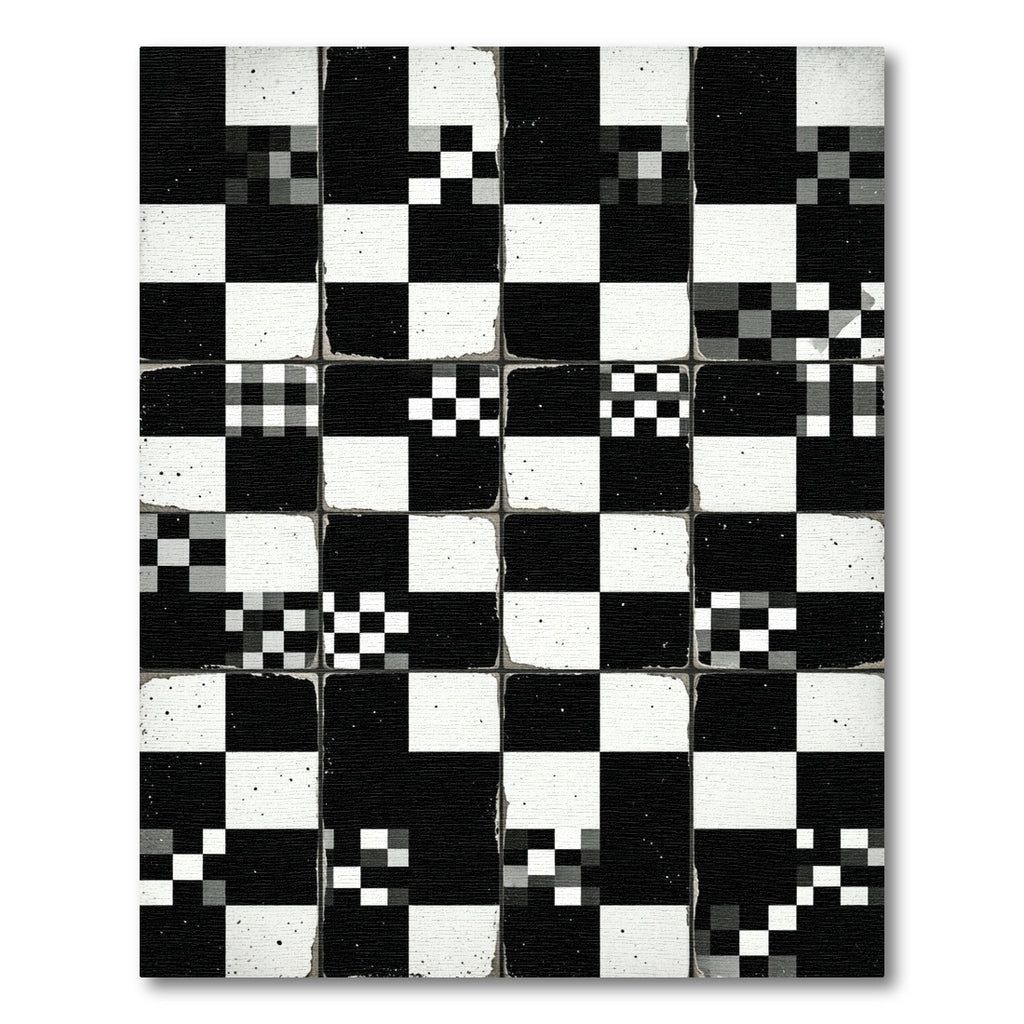 Monochrome Abstract Grid Checkered Square Rug