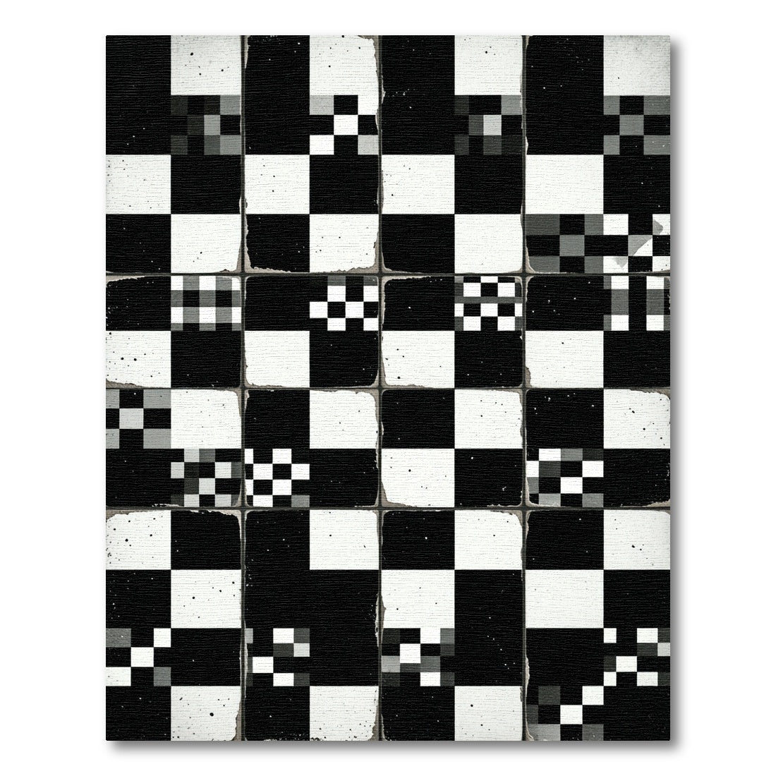 Monochrome Abstract Grid Checkered Square Rug