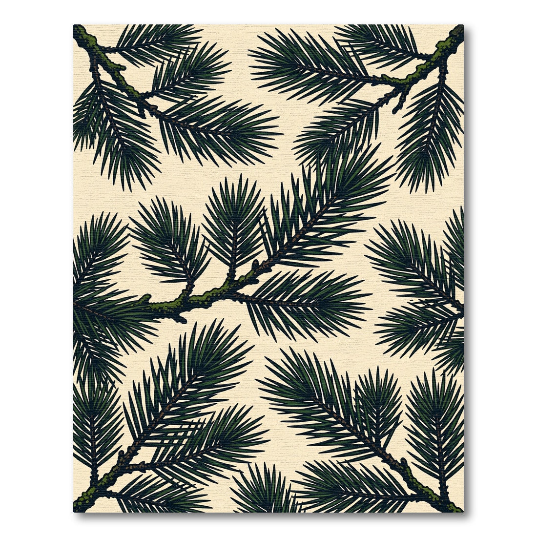 Earthy Deep Green Pine Needle Branch Rug