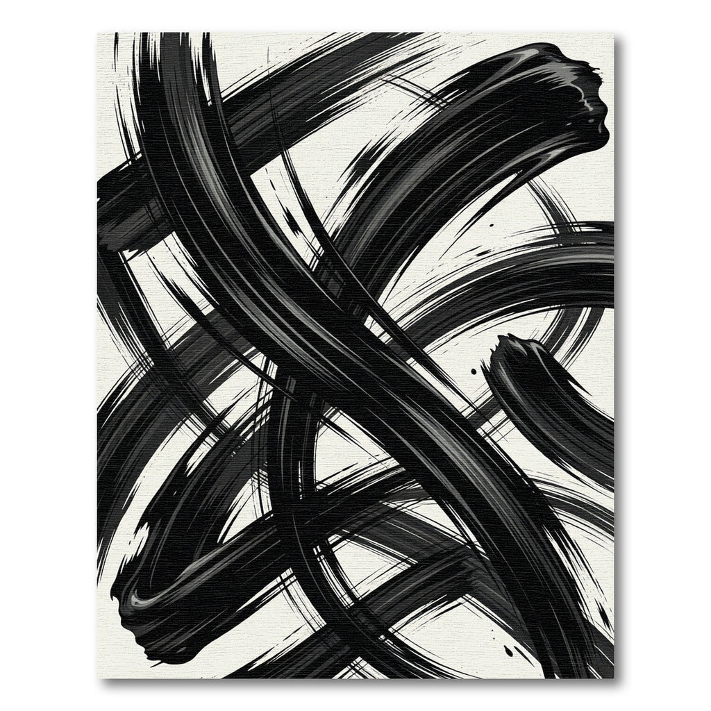 Bold Monochrome Abstract Black Brushstroke Rug