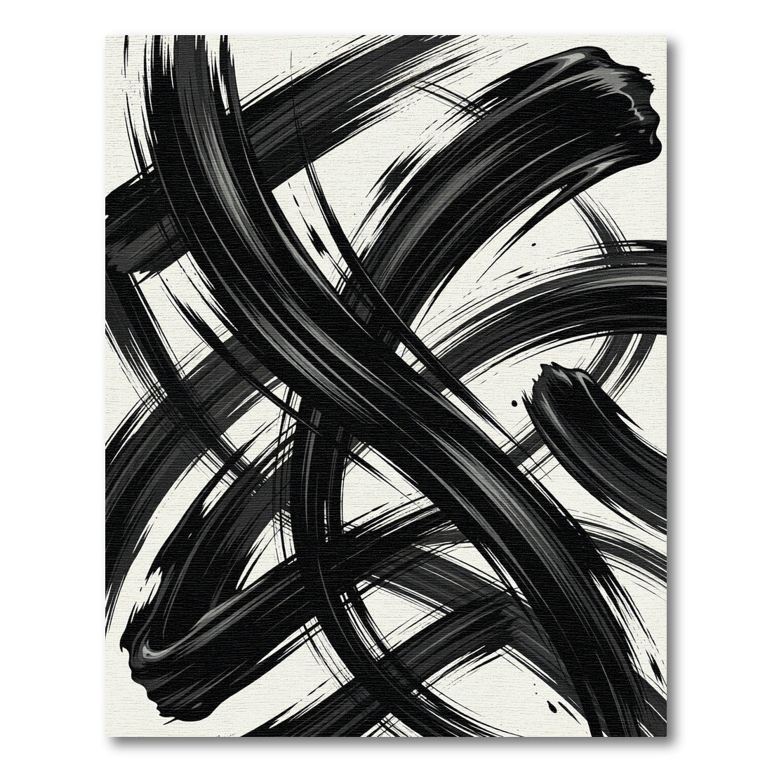 Bold Monochrome Abstract Black Brushstroke Rug