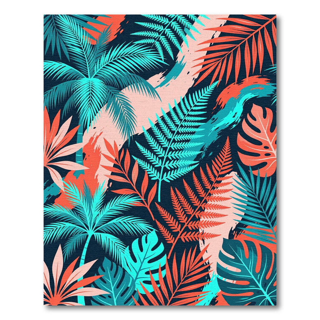Coral Teal Tropical Palm Frond Rug