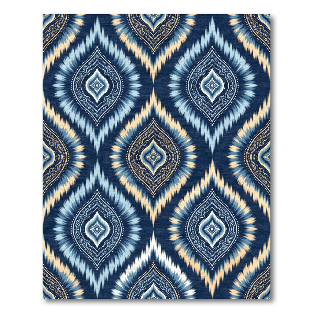 Deep Blue Ikat Diamond Medallion Rug